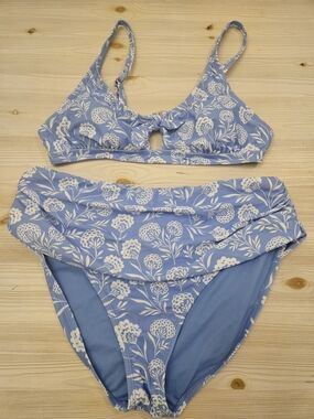 Draper James Blue and White Floral Bandeau Bikini Set